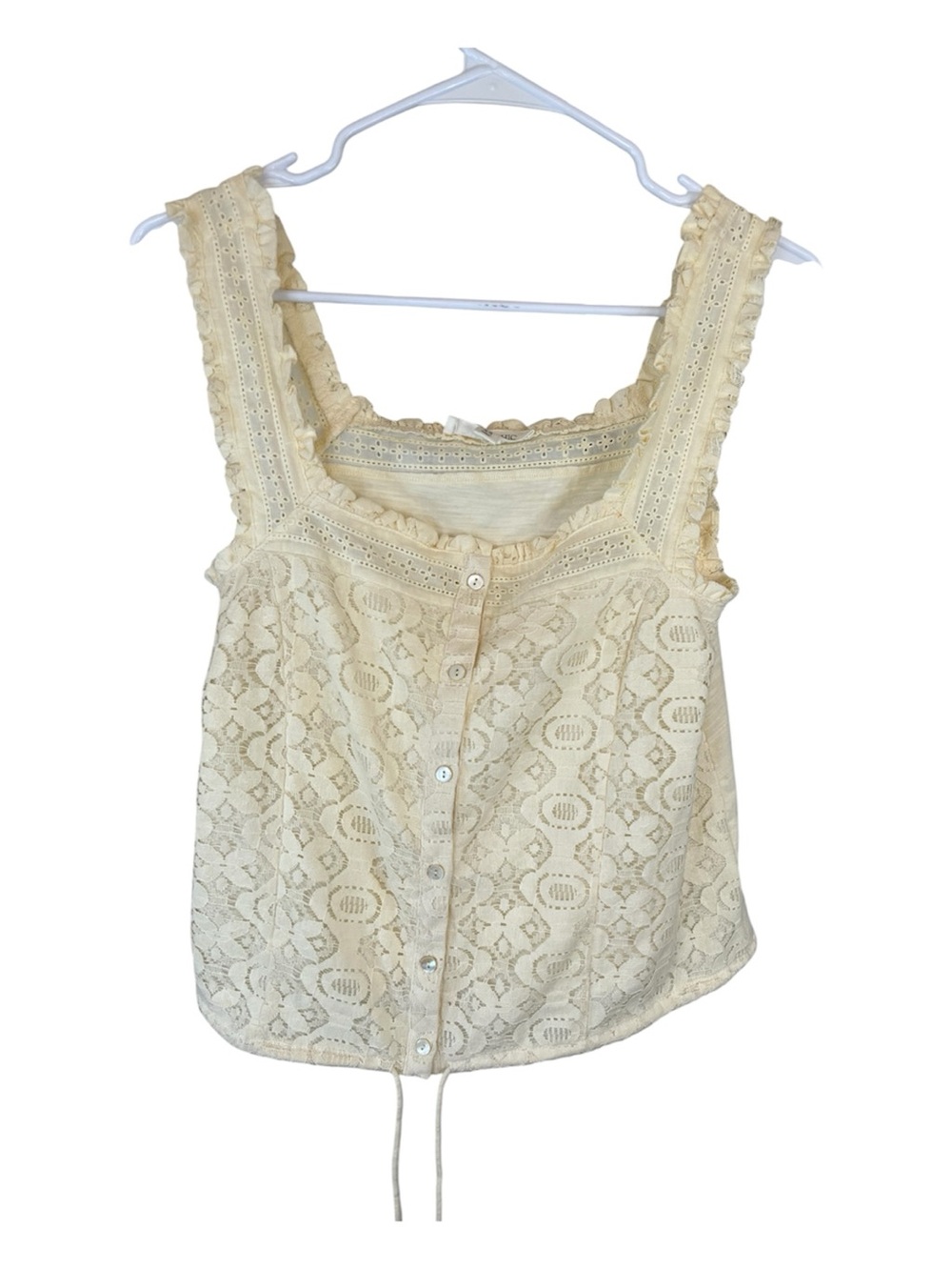 Shabby Chic Cream Lace butter Yellow button tie waist Cami Top